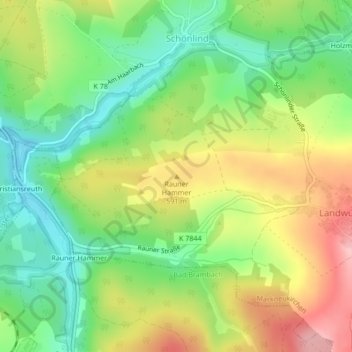 Topografische Karte Rauner Hammer, Höhe, Relief