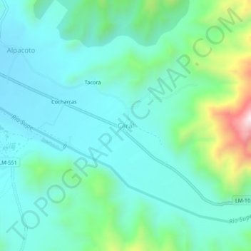 Topografische Karte Caral, Höhe, Relief