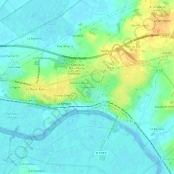 Topografische Karte Sonneville, Höhe, Relief