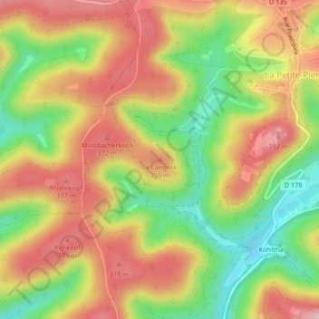 Topografische Karte Langeck, Höhe, Relief