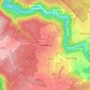 Topografische Karte Hamberg, Höhe, Relief