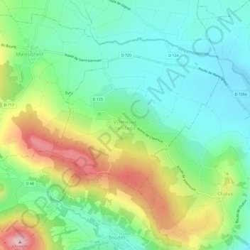 Topografische Karte Villeneuve Lembron, Höhe, Relief