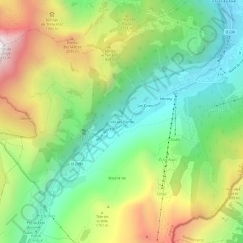 Topografische Karte Très les Pierres, Höhe, Relief