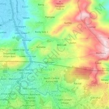 Topografische Karte Central Ambiong, Höhe, Relief
