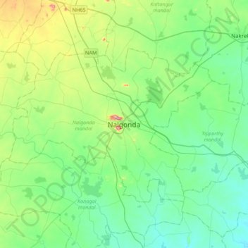 Topografische Karte Nalgonda, Höhe, Relief