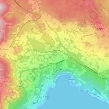 Topografische Karte Matulji, Höhe, Relief