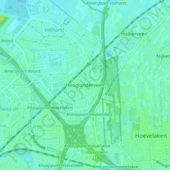 Topografische Karte Hooglanderveen, Höhe, Relief