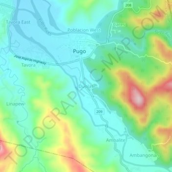 Topografische Karte Duplas, Höhe, Relief