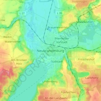 Topografische Karte Neubrandenburg, Höhe, Relief