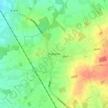 Topografische Karte Holtwick, Höhe, Relief