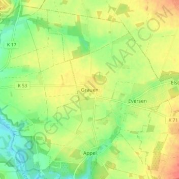 Topografische Karte Grauen, Höhe, Relief