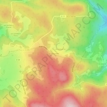 Topografische Karte Les Pasquelins, Höhe, Relief