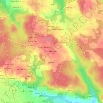 Topografische Karte Lann Kerpenru, Höhe, Relief