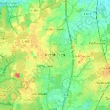 Topografische Karte Kirchhellen, Höhe, Relief