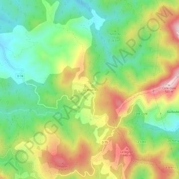 Topografische Karte La Mourre, Höhe, Relief