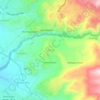 Topografische Karte Yumina, Höhe, Relief