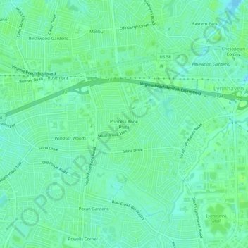 Topografische Karte Princess Anne Plaza, Höhe, Relief