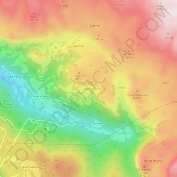 Topografische Karte Lazine, Höhe, Relief