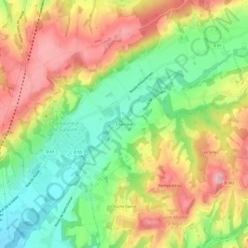 Topografische Karte Charrière, Höhe, Relief