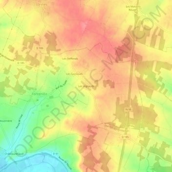 Topografische Karte Les Vignauds, Höhe, Relief