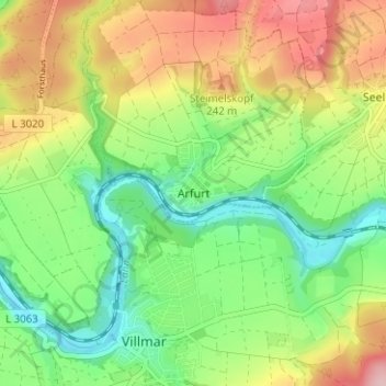 Topografische Karte Arfurt, Höhe, Relief