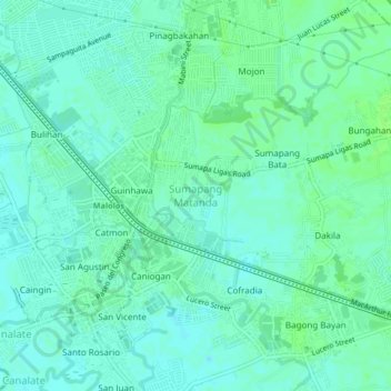 Topografische Karte Sumapang Matanda, Höhe, Relief