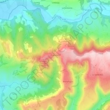 Topografische Karte Gipoulou, Höhe, Relief