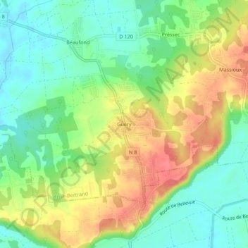 Topografische Karte Guéry, Höhe, Relief