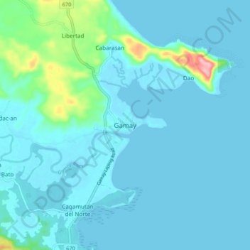 Topografische Karte Gamay, Höhe, Relief