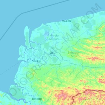 Topografische Karte Sibu Division, Höhe, Relief