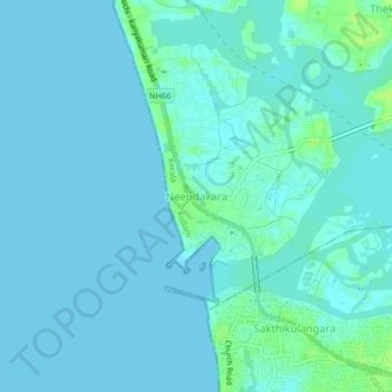 Topografische Karte Neendakara, Höhe, Relief