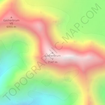 Topografische Karte Gasherbrum V, Höhe, Relief