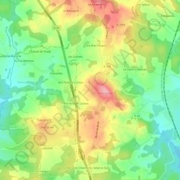 Topografische Karte La Renoudie, Höhe, Relief