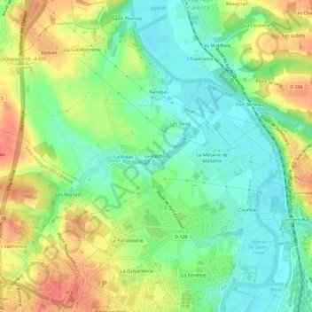 Topografische Karte Le Patillou, Höhe, Relief