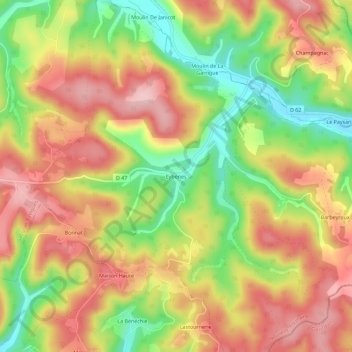 Topografische Karte Eybènes, Höhe, Relief