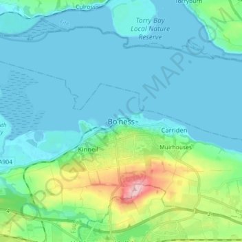 Topografische Karte Bo'ness, Höhe, Relief