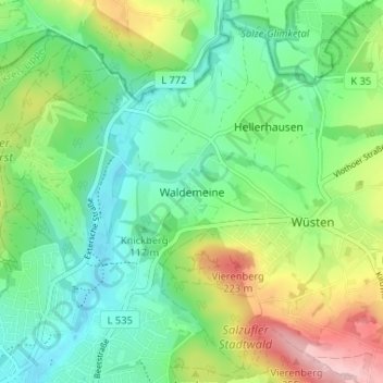 Topografische Karte Waldemeine, Höhe, Relief