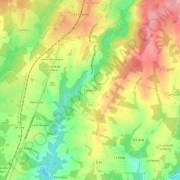 Topografische Karte Piangaud, Höhe, Relief