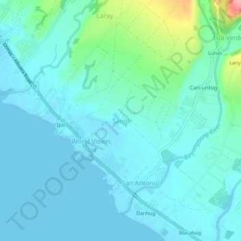 Topografische Karte Sangi, Höhe, Relief