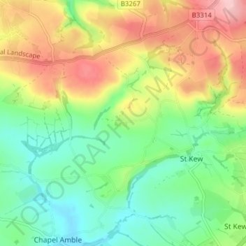 Topografische Karte Tregellist, Höhe, Relief