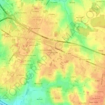Topografische Karte Le Petit Bagne, Höhe, Relief
