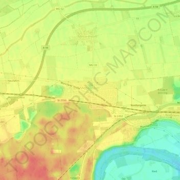 Topografische Karte Mettenheim-Hart, Höhe, Relief