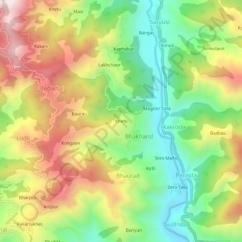 Topografische Karte Khetu, Höhe, Relief