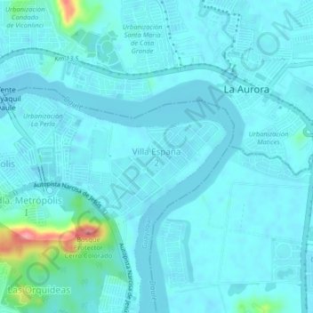 Topografische Karte Villa España 2, Höhe, Relief