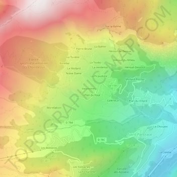 Topografische Karte Varcinières, Höhe, Relief