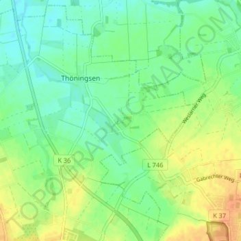 Topografische Karte Kutmecke, Höhe, Relief