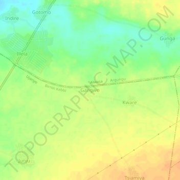 Topografische Karte Gangwo, Höhe, Relief