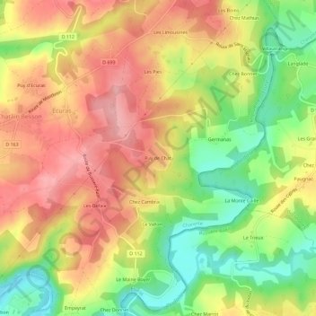 Topografische Karte Puy de Chat, Höhe, Relief