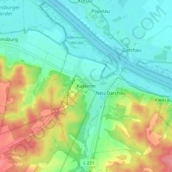 Topografische Karte Katemin, Höhe, Relief