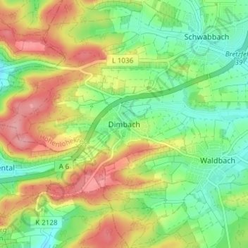 Topografische Karte Dimbach, Höhe, Relief